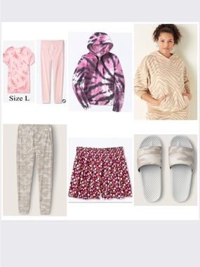 7 VS PINK EVERYDAY LOUNGE TIE DYE PERFECT FULL ZIP, PERFECT CREW BUNDLE  / L NWT